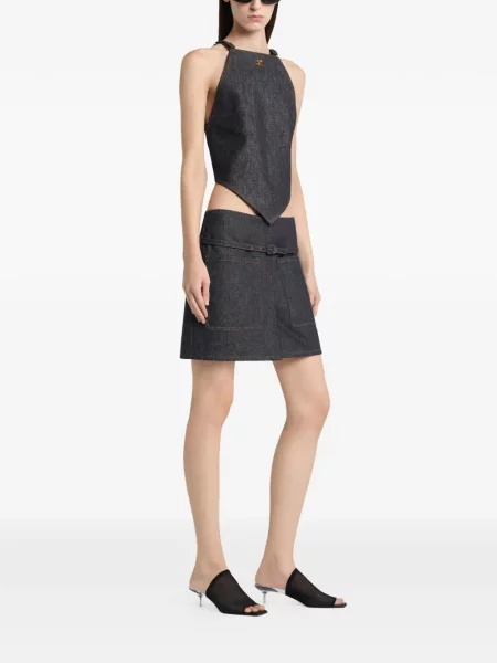 Top Courreges cu gât halter albastru