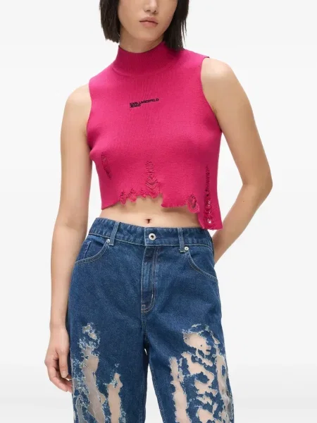 Top Karl Lagerfeld Jeans zdrențuiți roz