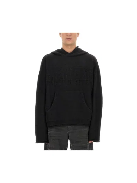Krótka bluza z kapturem Mm6 Maison Margiela wełniana z kapturem czarna