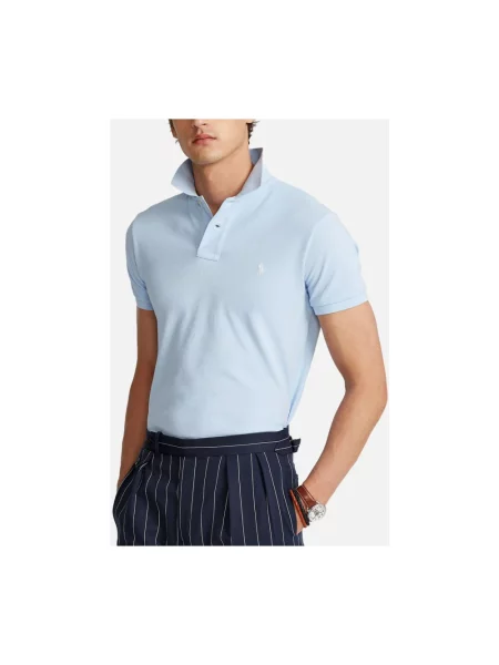 Koszulka polo o kroju slim fit z czystej bawełny Polo Ralph Lauren niebieska