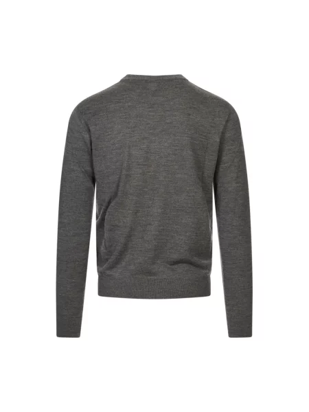 Sweter Canali wełniany z okrągłym dekoltem szary