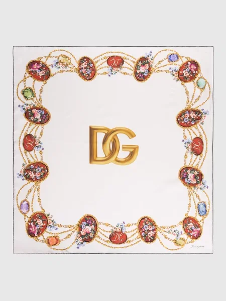 Хустка із шовку в брендовий принт Dolce&gabbana біла