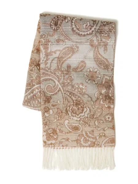 Fular Twinset cu franjuri cu model paisley maro