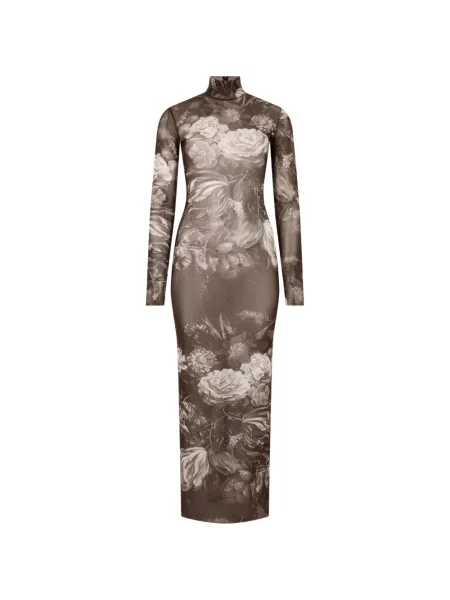 Rochie maxi Roberto Cavalli cu model floral cu imagine maro