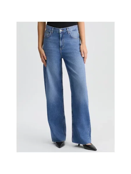 Szerokie jeansy Liu Jo z frędzli niebieskie