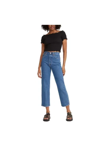 Levi's Jeansy RIBCAGE STRAIGHT ANKLE high waist niebieskie