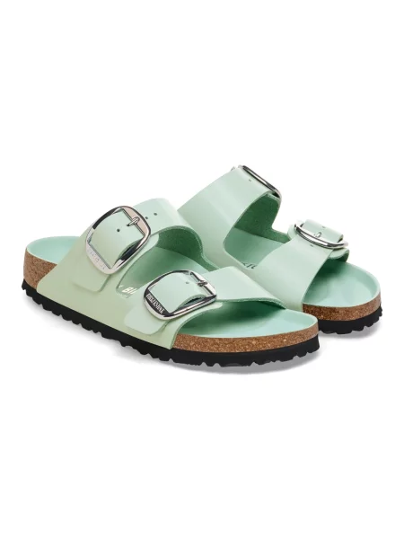 Klapki Birkenstock skórzane na sprzączkę zielone