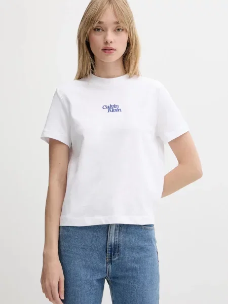 Къс тениска Calvin Klein Jeans бяло