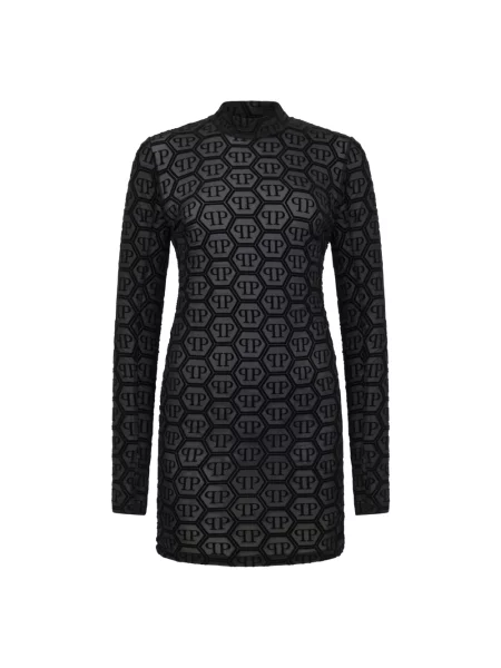 Sukienka mini Philipp Plein z długim rękawem tiulowa czarna