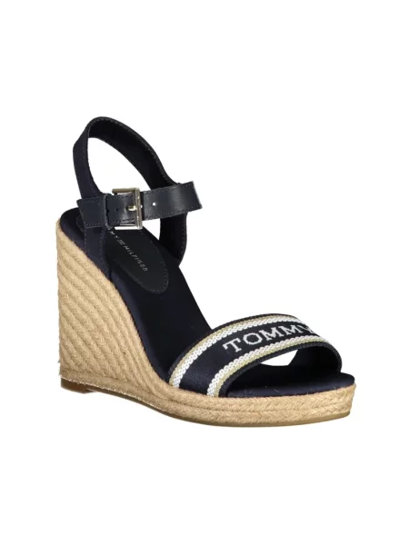 Espadryle Tommy Hilfiger na koturnie skórzane niebieskie
