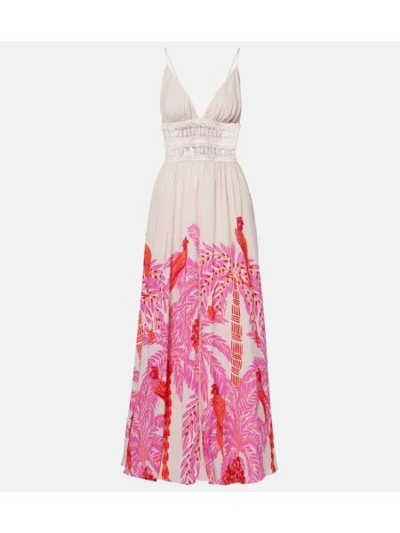 Rochie maxi Poupette St Barth cu model floral de costum roz