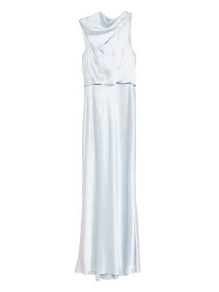 Rochie Amsale din satin drapată de costum albastru