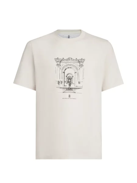 Tricou Brunello Cucinelli cu imagine din jerseu cu decolteu în U