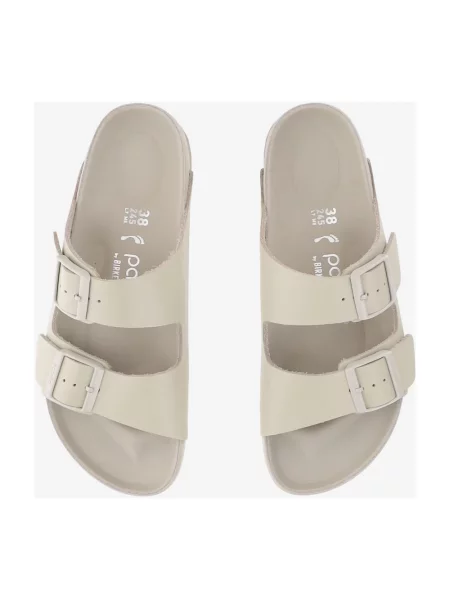 Lniane klapki Birkenstock na platformie beżowe
