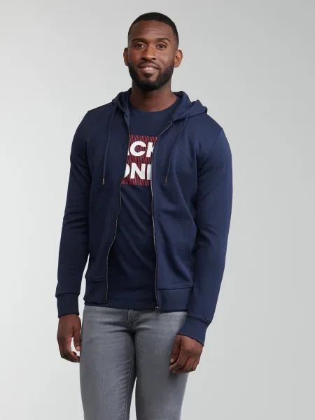 JACK & JONES Tepláková bunda tmavomodrá modrá
