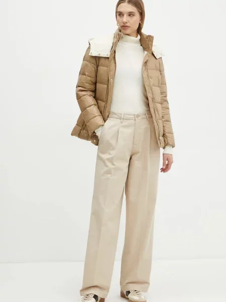 Штани Guess Jeans широкі висока посадка бежевий