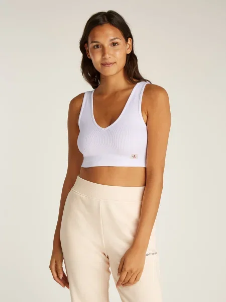 Cropp top din denim Calvin Klein Jeans alb
