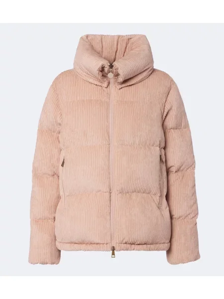 Geacă cu puf Moncler de catifea cord roz