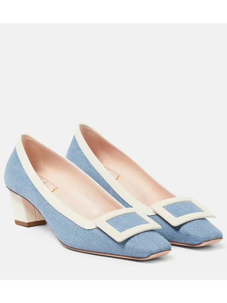 Pantofi cu toc Roger Vivier din canvas albastru