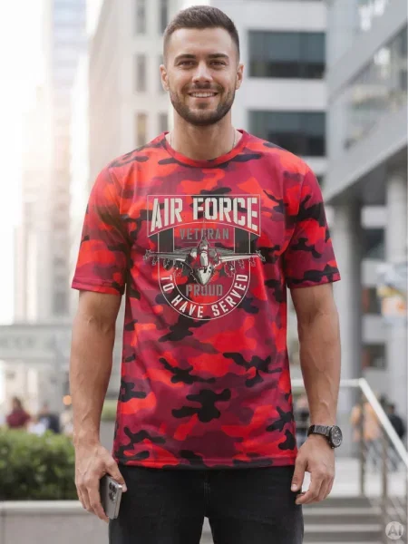 T-shirt klasyczny moro z nadrukiem Dstreet czerwony