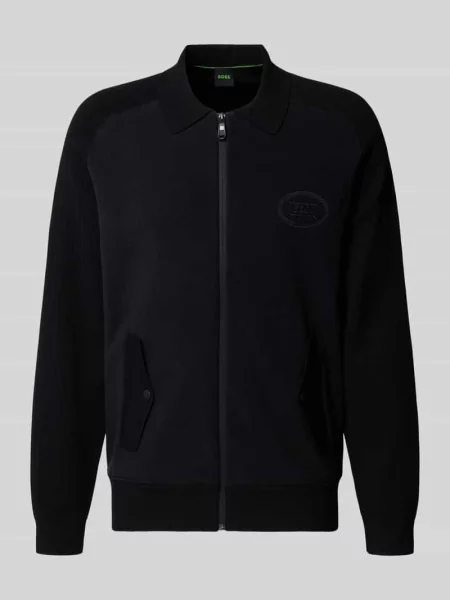 Kurtka o kroju relaxed fit z dzianiny z mieszanki model ‘HOLE’ Boss Green czarna