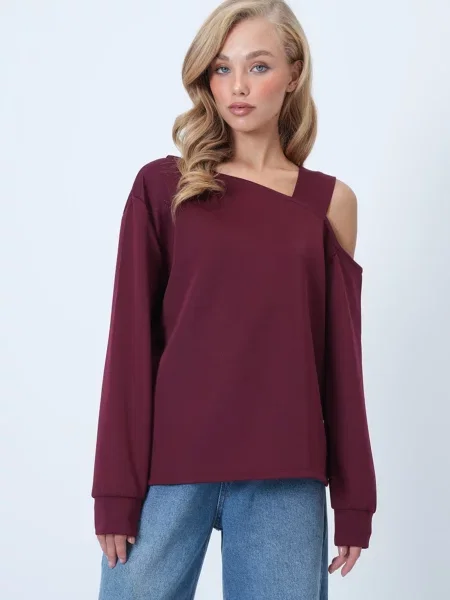 Trend Alaçatı Stili Sweater majica burgund