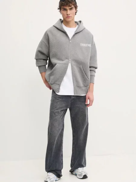 PURPLE BRAND bluza HWT FLEECE ZIP FRONT HOODY z kapturem z nadrukiem szary