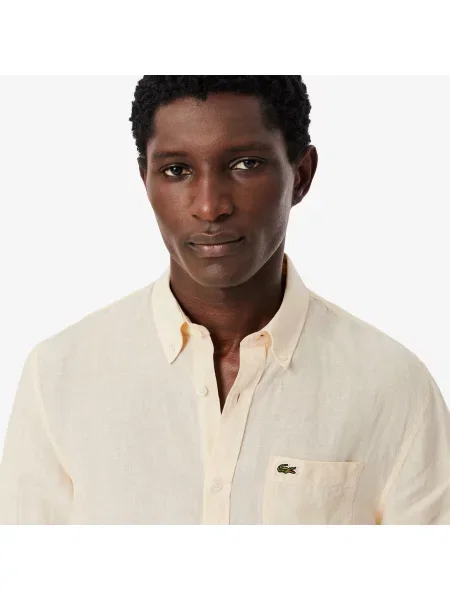 Lacoste Koszula Lniana Regular Fit beżowy