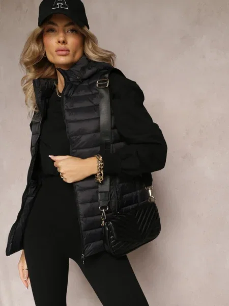 Vestă Clasică Matlasată cu Glugă și cu Nuvleca neagră