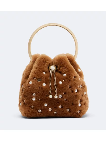 Geantă Jimmy Choo din piele de oaie maro
