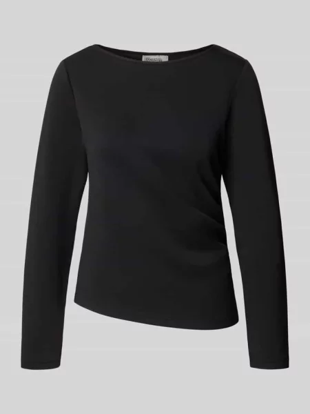 Bluzka z długim rękawem o kroju regular fit z marszczeniami model Helle' My Essential Wardrobe czarna