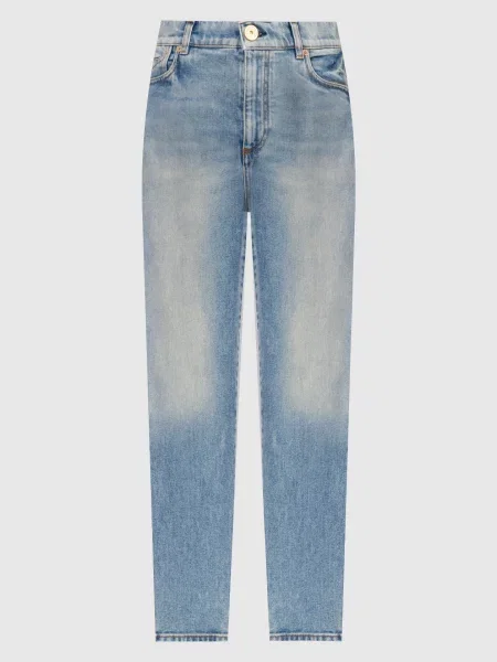 Джинси-скіні з ефектом потертості з вишивкою логотипа Balmain блакитні