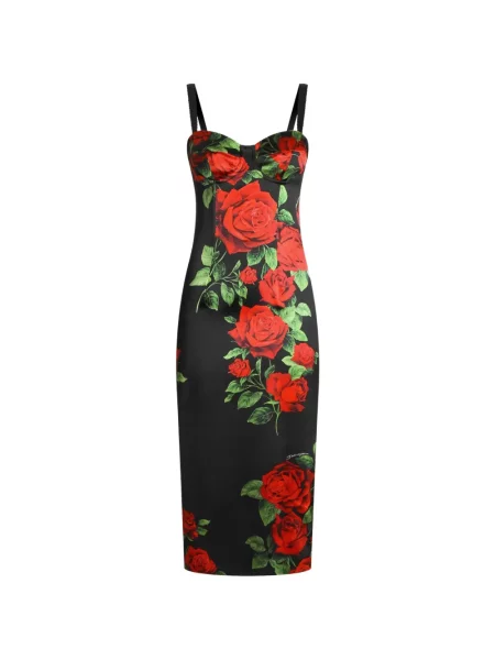 Rochie midi Dolce & Gabbana din satin cu imagine negru