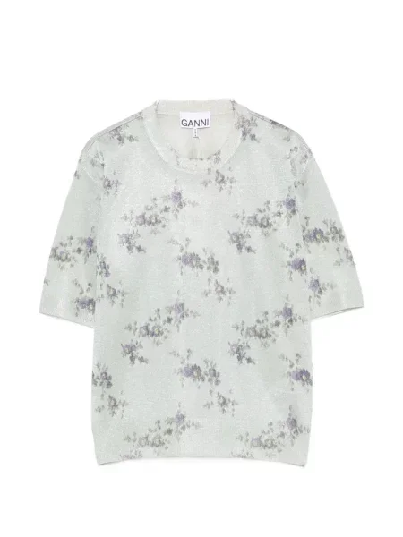 Tricou Ganni cu model floral cu imagine verde