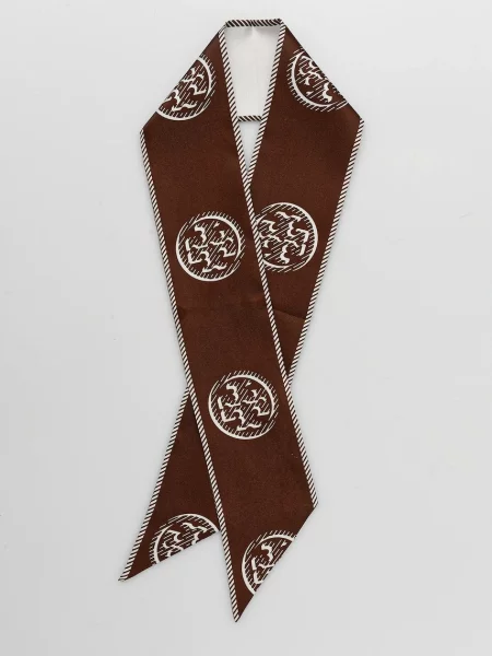 Тънък шал с коприна Tory Burch Medallion кафяво