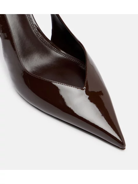 Pantofi cu toc Paris Texas din piele de lac slingback maro
