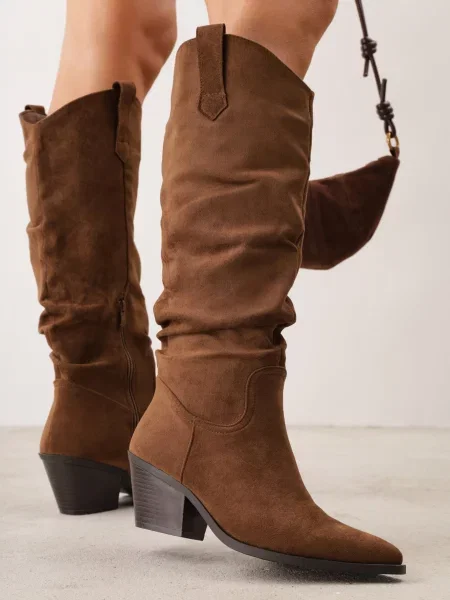 Cizme Ideal din piele cu toc conic conici maro
