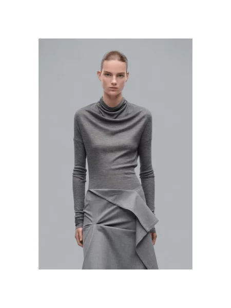Sweter Victoria Beckham wełniany z długim rękawem szary