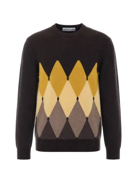 Pulover Ballantyne cu model argyle cu decolteu rotund maro