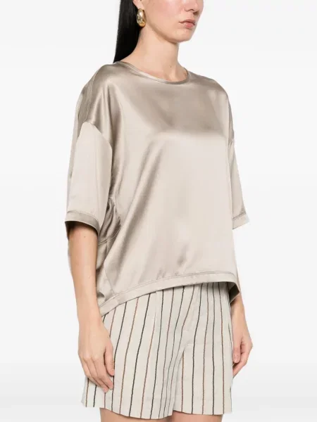 Jedwabna krótka bluzka Brunello Cucinelli z krótkim rękawem