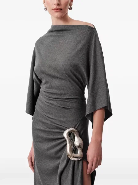 Rochie midi Concepto cu cataramă asimetrică drapată gri
