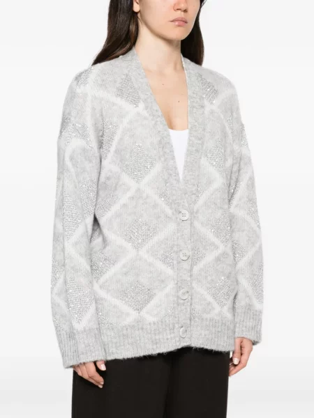 Cardigan Imperial cu paiete cu model argyle gri