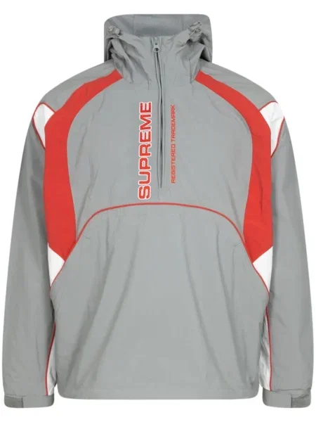 Geacă Supreme cu glugă de jumătate de fermoar gri