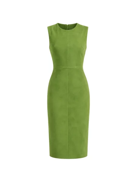 Rochie maxi Stouls din piele de căprioară verde