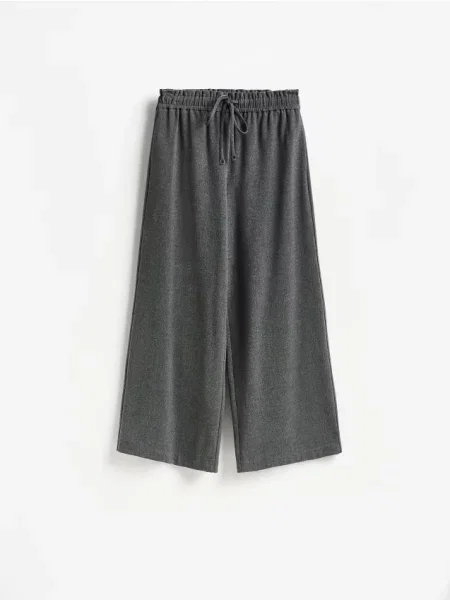 Reserved Pantaloni wide leg cu cordon gri-închis gri
