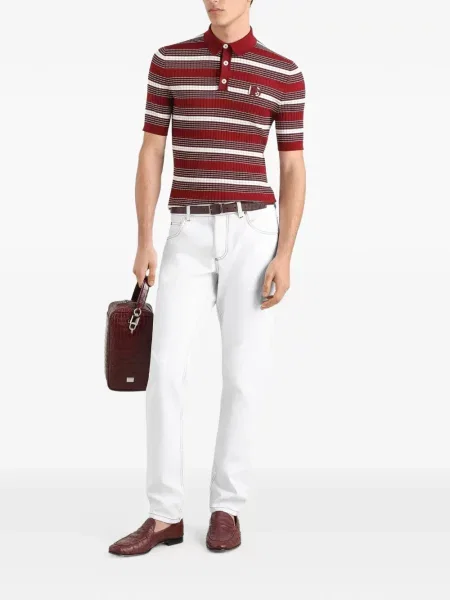 Ριγέ πλεκτό polo Dolce & Gabbana κόκκινο