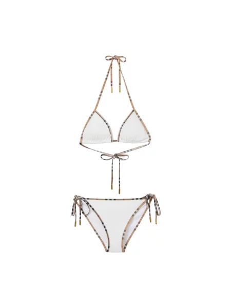 Bikini Burberry w kratkę retro z dekoltem halter biały