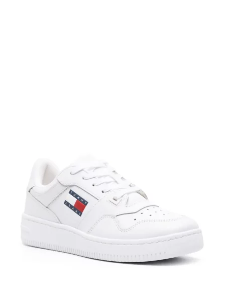Iš natūralios odos retro stiliaus sportbačiai Tommy Jeans balta
