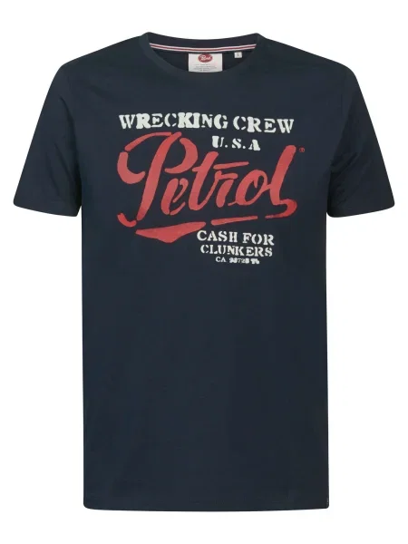 Petrol Industries Tricou Classic albastru marin / roși aprins alb