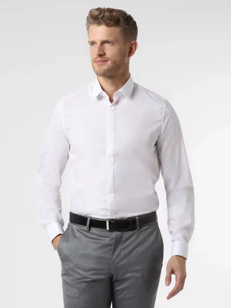 Finshley & Harding London Koszula z wywijanymi mankietami Mężczyźni Slim Fit jednolity kołnierzyk kent biały